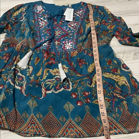 Soft Surroundings Teal Floral Embroidered Boho Tunic - Picture 10 of 11